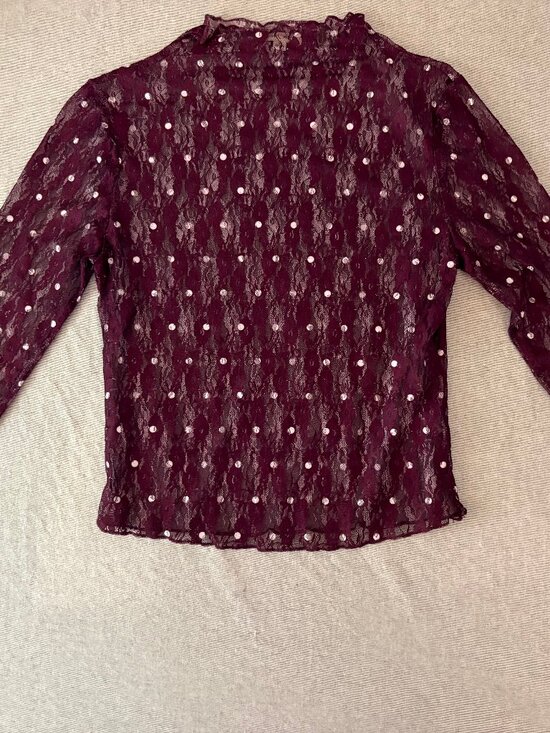 Moa Moa Sweaters - NWT Moa Moa Maroon Sheer Lace Polka Dot Mock Neck Top M